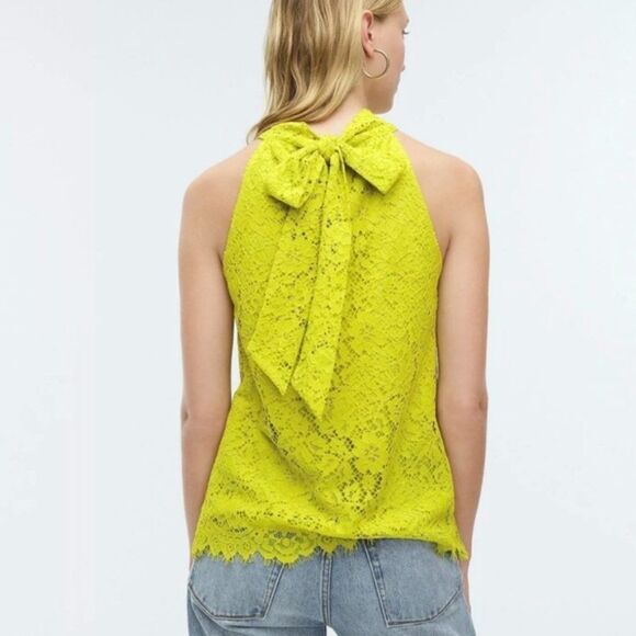 J. Crew Lace Chartreuse Halter Neck Blouse XXS - Picture 2 of 12